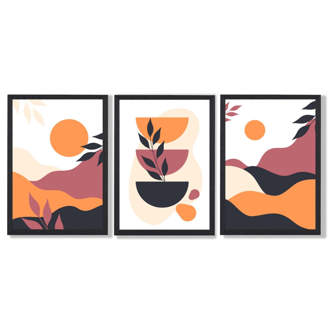 Boho Vibrant Pink Orange Set of 3 Framed Art Prints | Bowlift