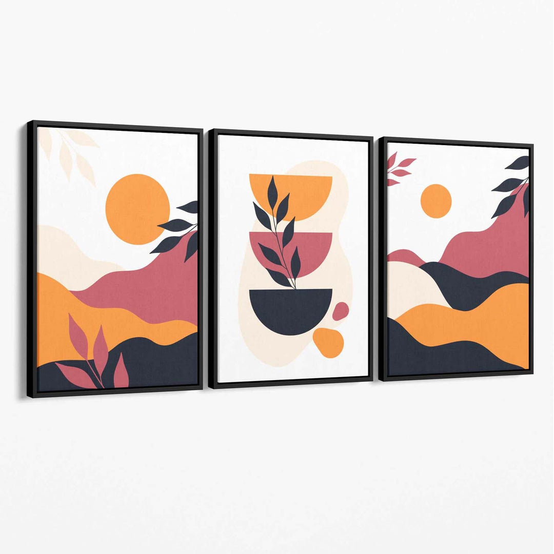 Boho Vibrant Pink Orange Set of 3 Canvas Prints | Bowlift