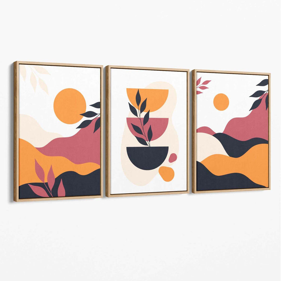 Boho Vibrant Pink Orange Set of 3 Canvas Prints | Bowlift