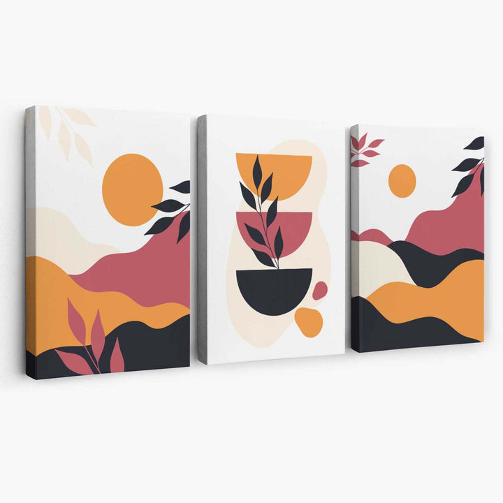 Boho Vibrant Pink Orange Set of 3 Canvas Prints | Bowlift