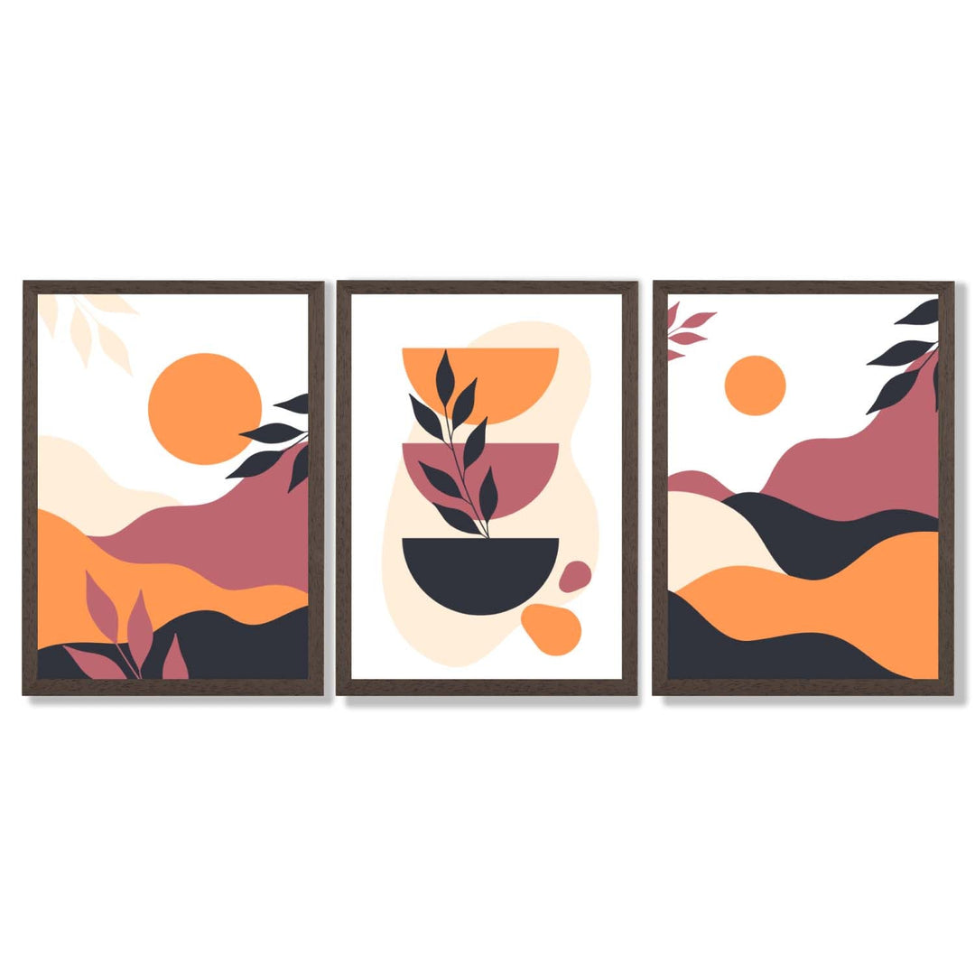 Boho Vibrant Pink Orange Set of 3 Framed Art Prints | Bowlift