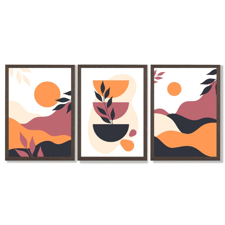 Boho Vibrant Pink Orange Set of 3 Framed Art Prints | Bowlift