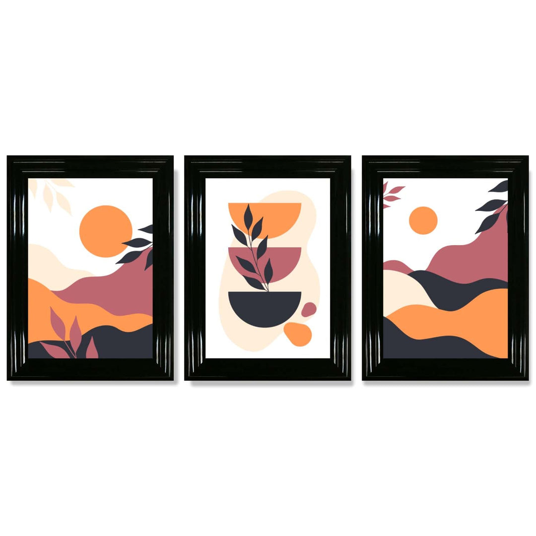 Boho Vibrant Pink Orange Set of 3 Framed Art Prints | Bowlift