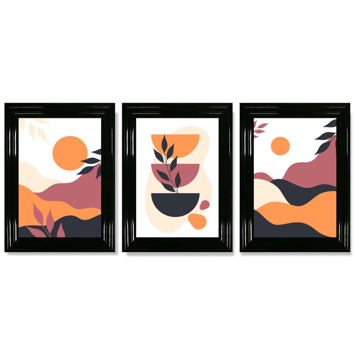 Boho Vibrant Pink Orange Set of 3 Framed Art Prints | Bowlift