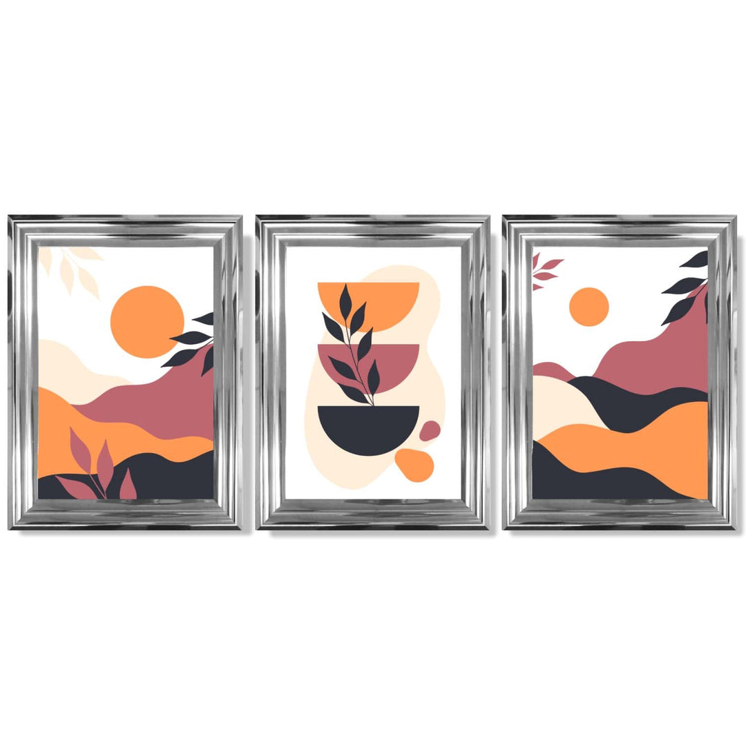 Boho Vibrant Pink Orange Set of 3 Framed Art Prints | Bowlift