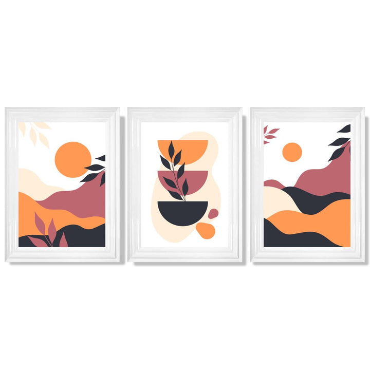 Boho Vibrant Pink Orange Set of 3 Framed Art Prints | Bowlift