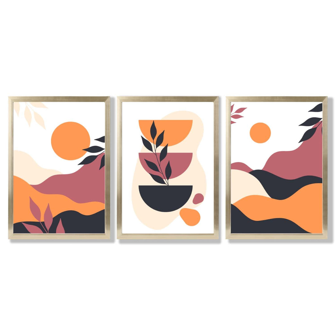 Boho Vibrant Pink Orange Set of 3 Framed Art Prints | Bowlift