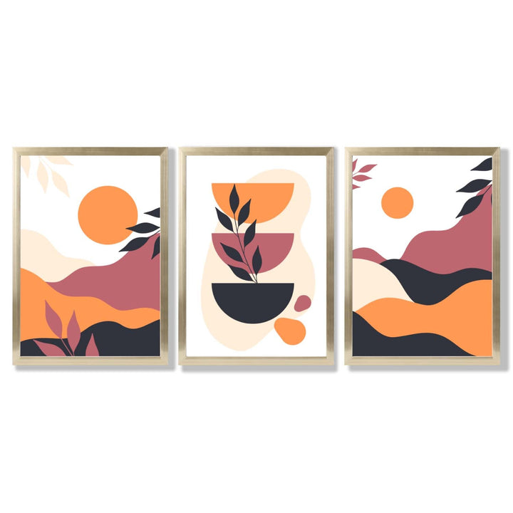 Boho Vibrant Pink Orange Set of 3 Framed Art Prints | Bowlift