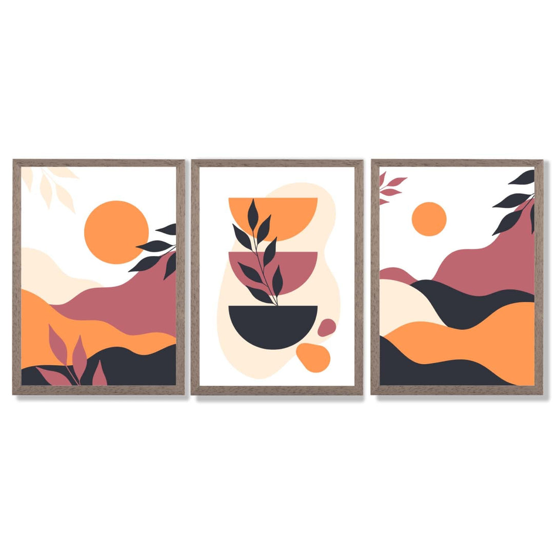 Boho Vibrant Pink Orange Set of 3 Framed Art Prints | Bowlift