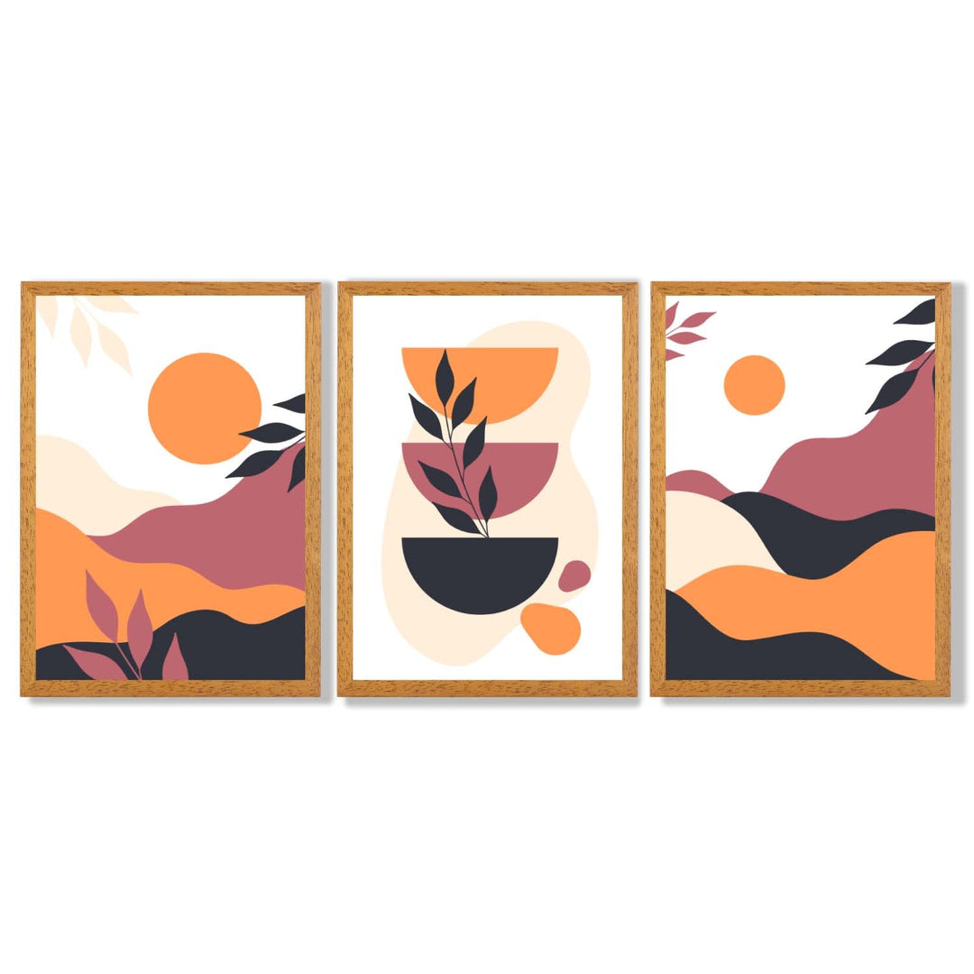 Boho Vibrant Pink Orange Set of 3 Framed Art Prints | Bowlift