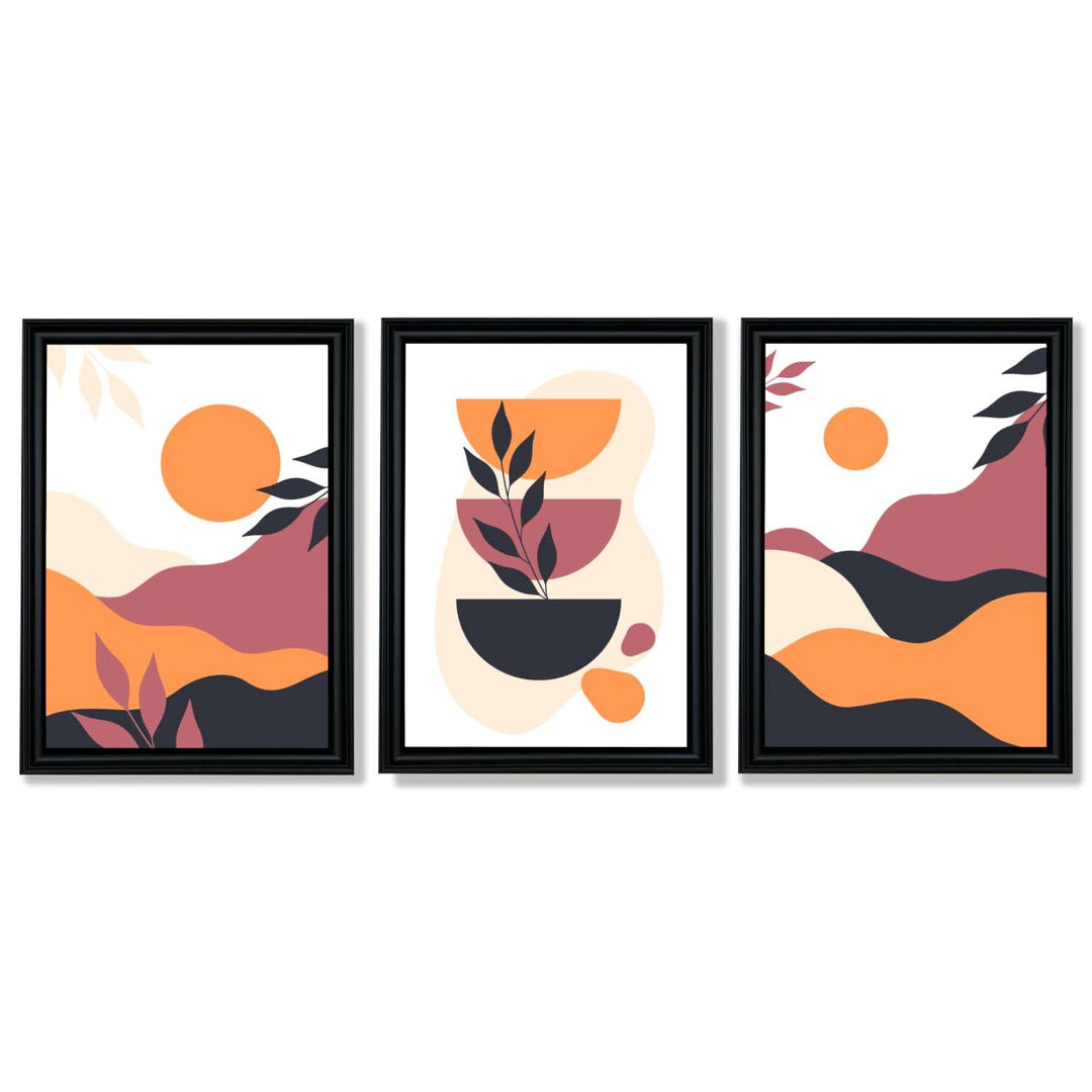 Boho Vibrant Pink Orange Set of 3 Framed Art Prints | Bowlift