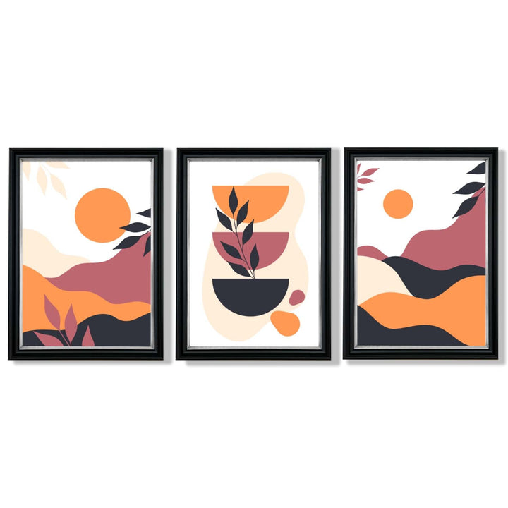 Boho Vibrant Pink Orange Set of 3 Framed Art Prints | Bowlift