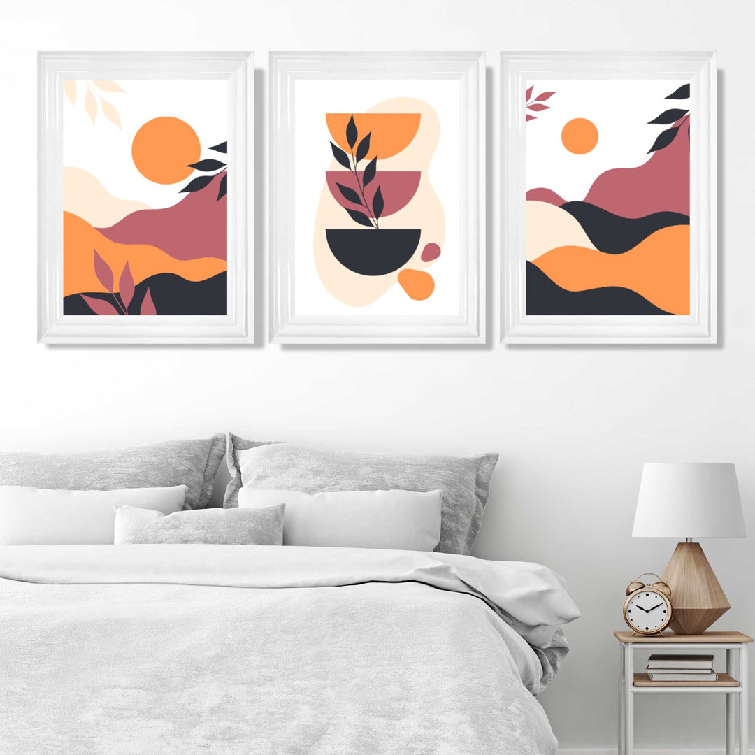 Boho Vibrant Pink Orange Set of 3 Art Prints | Bowlift