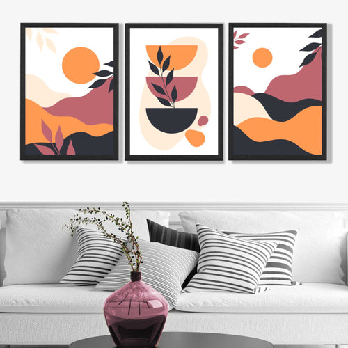 Boho Vibrant Pink Orange Set of 3 Art Prints | Bowlift