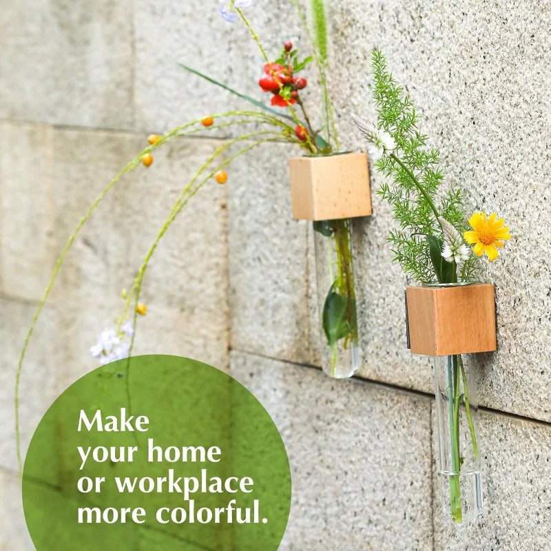 BowLift | Magnetic Mini Vase – Wood & Glass Wall-Mount Decor for Flowers & Cuttings