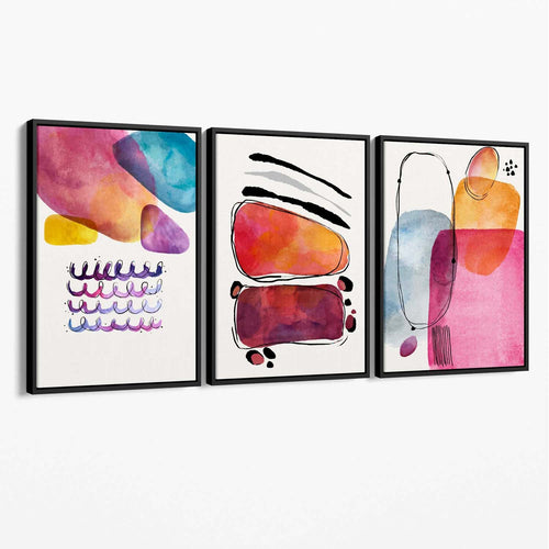 Abstract Shapes Pink Purple Set of 3 Canvas Art Prints | Bowlift