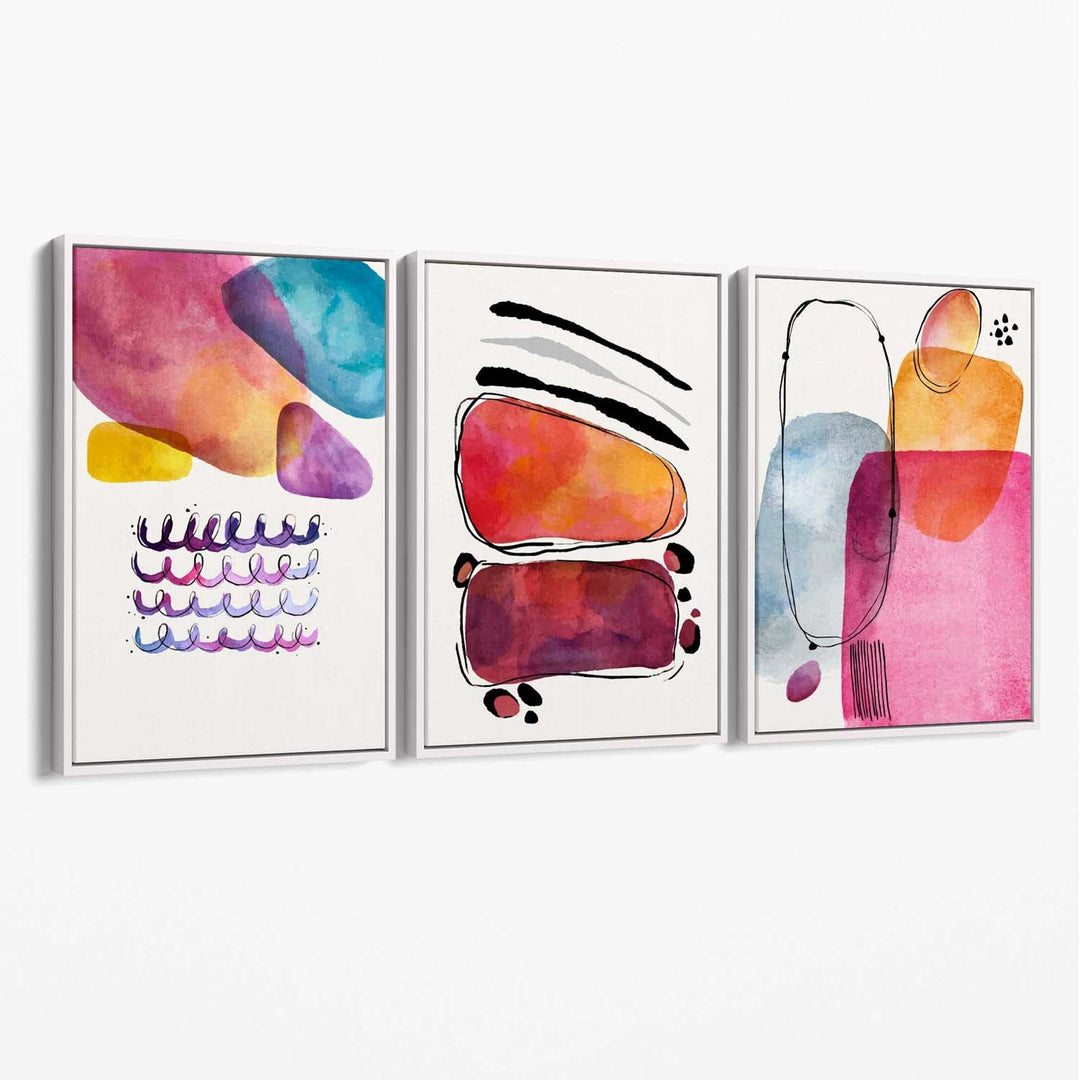 Abstract Shapes Pink Purple Set of 3 Canvas Art Prints | Bowlift