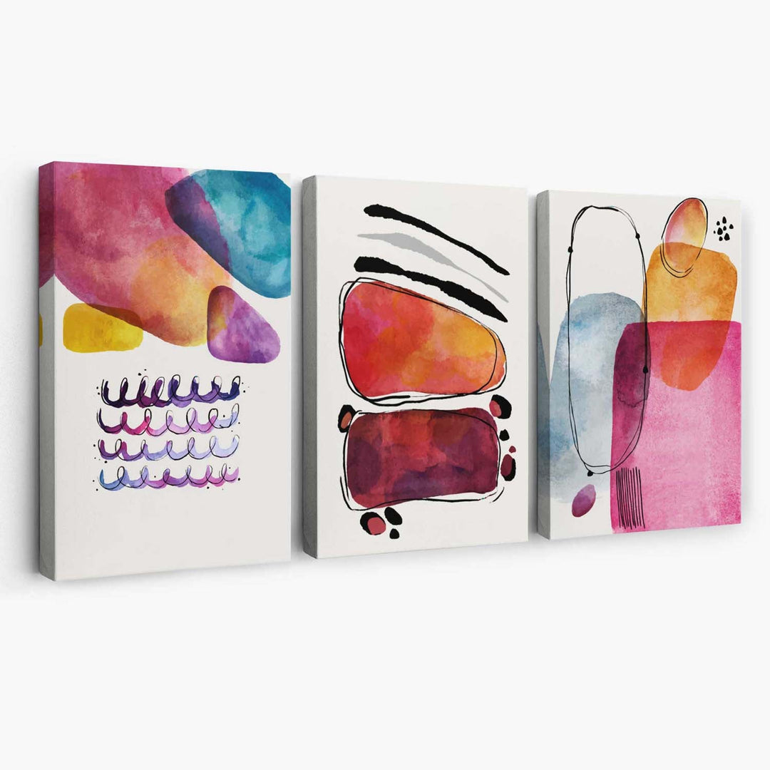 Abstract Shapes Pink Purple Set of 3 Canvas Art Prints | Bowlift