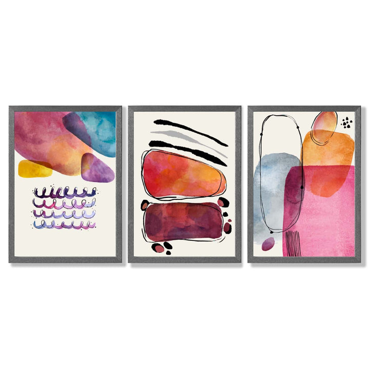 Abstract Shapes Pink Lilac Set of 3 Framed Art Prints | Bowlift