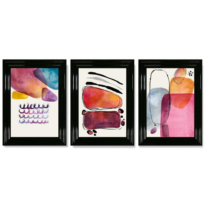 Abstract Shapes Pink Lilac Set of 3 Framed Art Prints | Bowlift