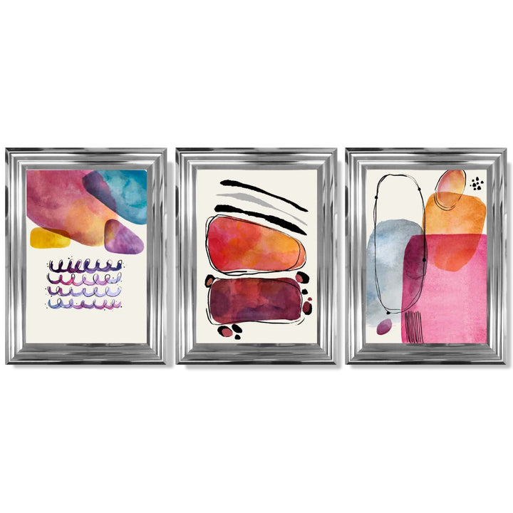 Abstract Shapes Pink Lilac Set of 3 Framed Art Prints | Bowlift