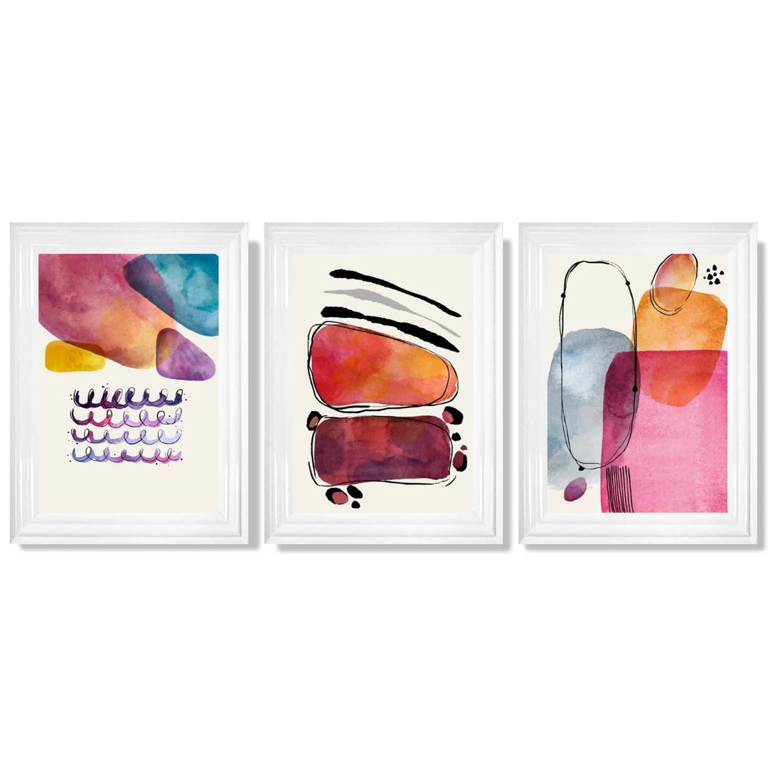 Abstract Shapes Pink Lilac Set of 3 Framed Art Prints | Bowlift