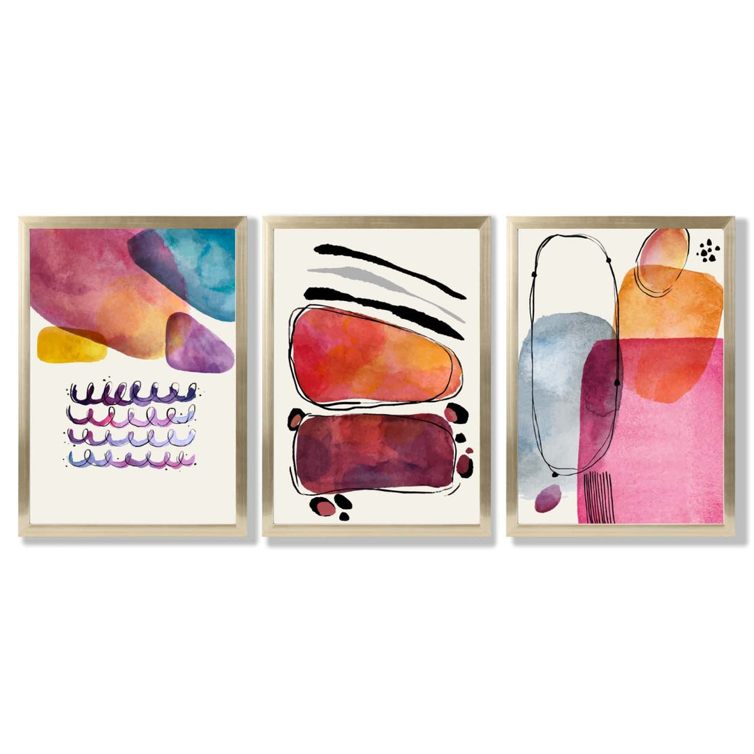 Abstract Shapes Pink Lilac Set of 3 Framed Art Prints | Bowlift