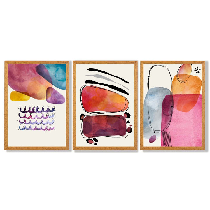Abstract Shapes Pink Lilac Set of 3 Framed Art Prints | Bowlift