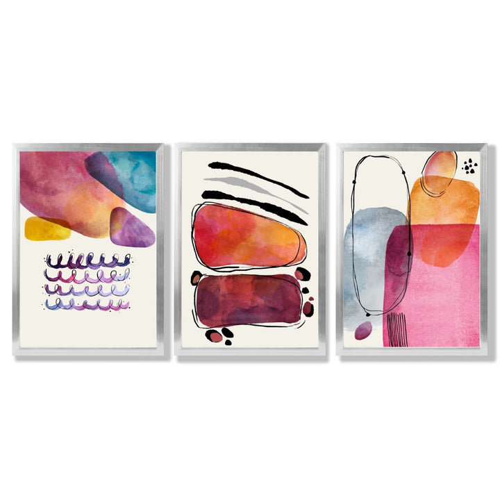 Abstract Shapes Pink Lilac Set of 3 Framed Art Prints | Bowlift