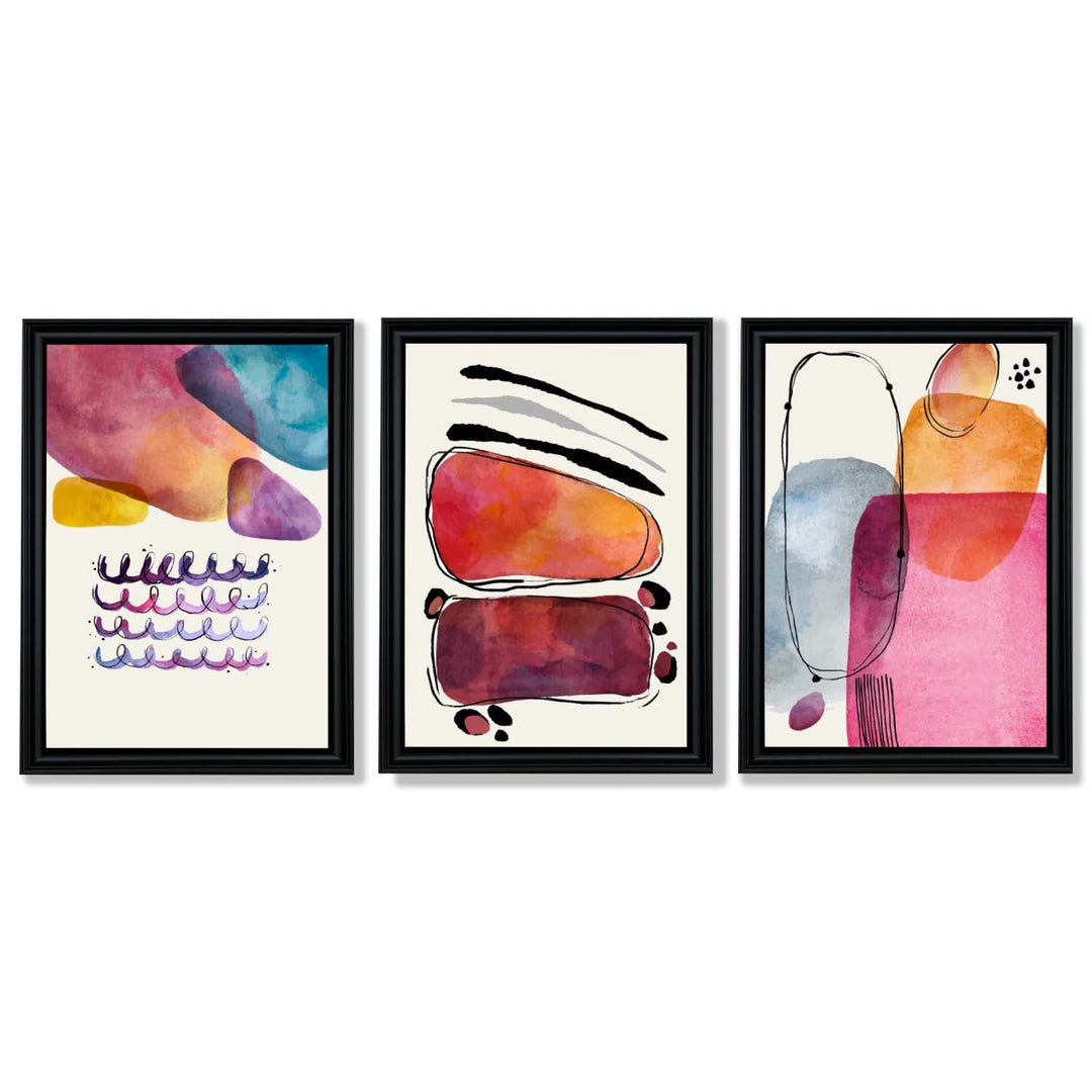 Abstract Shapes Pink Lilac Set of 3 Framed Art Prints | Bowlift