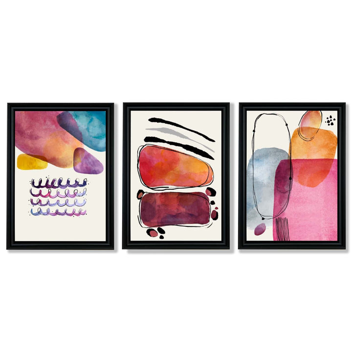 Abstract Shapes Pink Lilac Set of 3 Framed Art Prints | Bowlift