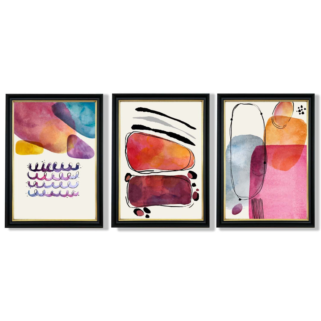 Abstract Shapes Pink Lilac Set of 3 Framed Art Prints | Bowlift