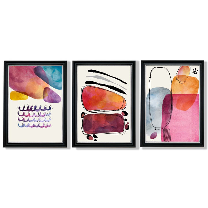 Abstract Shapes Pink Lilac Set of 3 Framed Art Prints | Bowlift