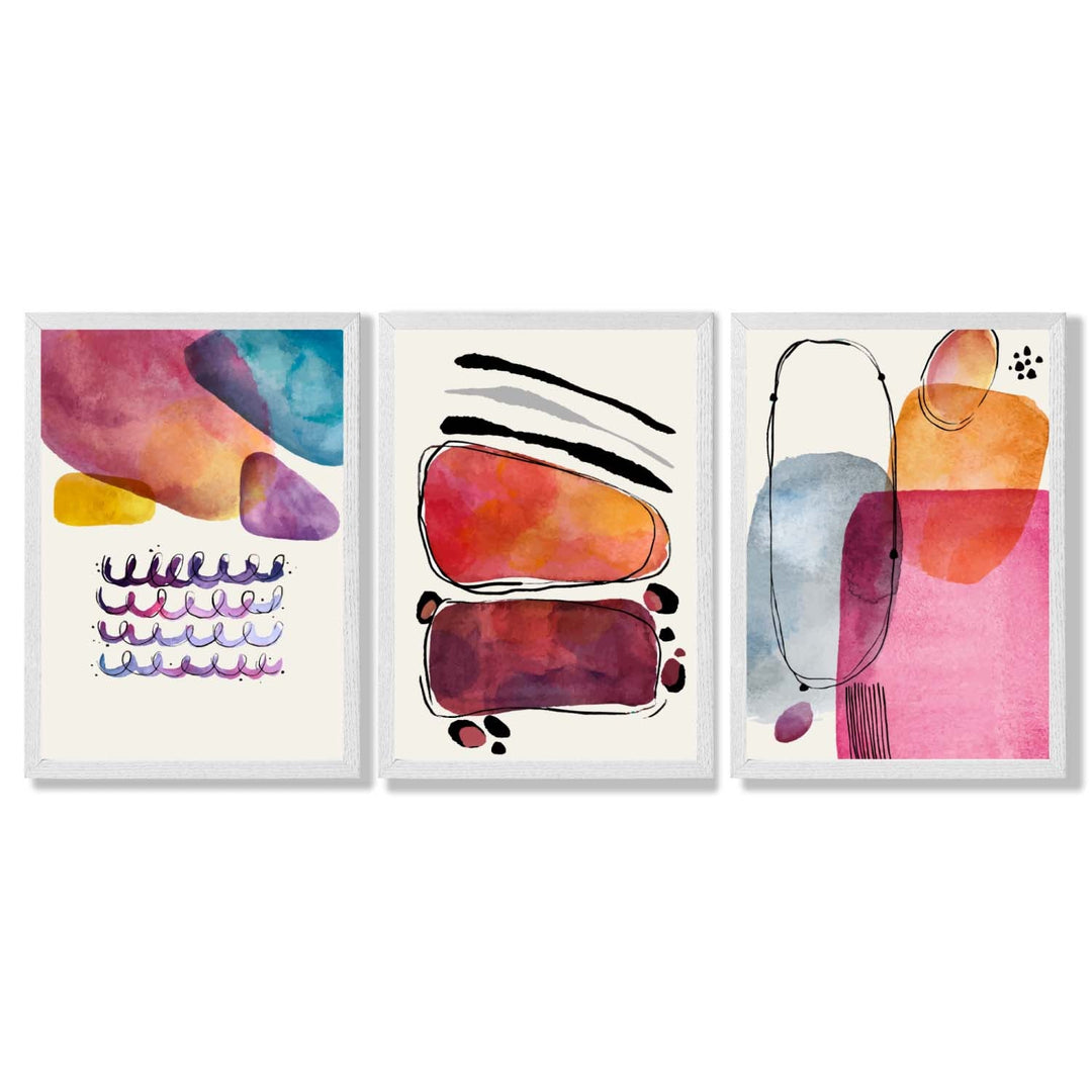Abstract Shapes Pink Lilac Set of 3 Framed Art Prints | Bowlift