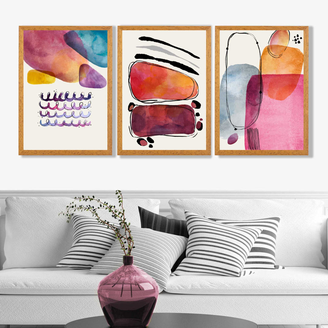 Abstract Shapes Pink Lilac Set of 3 Art Prints | Bowlift