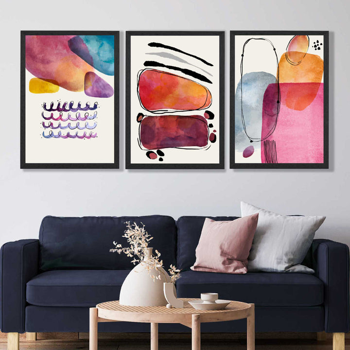 Abstract Shapes Pink Lilac Set of 3 Art Prints | Bowlift