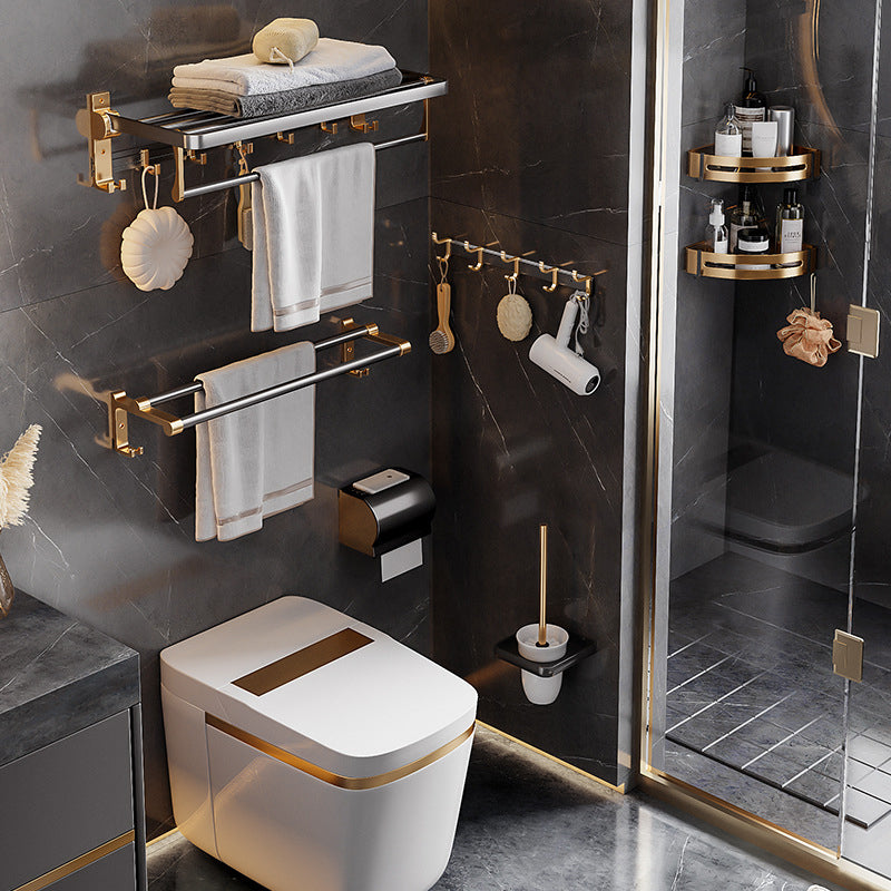 BowLift | Black and Brass Bathroom Hardware Set Modern Stainless Steel Bathroom Shelf/Towel Holder/Paper Holder