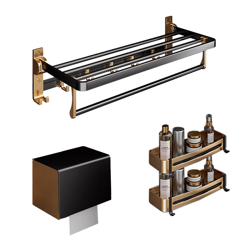 BowLift | Black and Brass Bathroom Hardware Set Modern Stainless Steel Bathroom Shelf/Towel Holder/Paper Holder