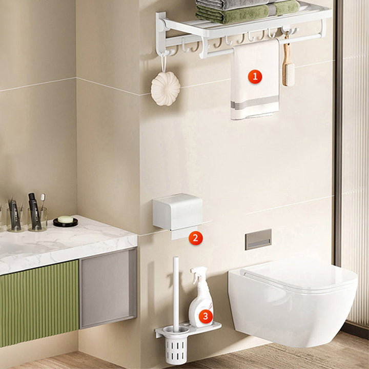 BowLift | White Bathroom Accessory Set Contemporary Aluminum Bathroom Accessory Kit with Towel Holder