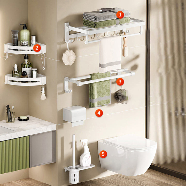 BowLift | White Bathroom Accessory Set Contemporary Aluminum Bathroom Accessory Kit with Towel Holder