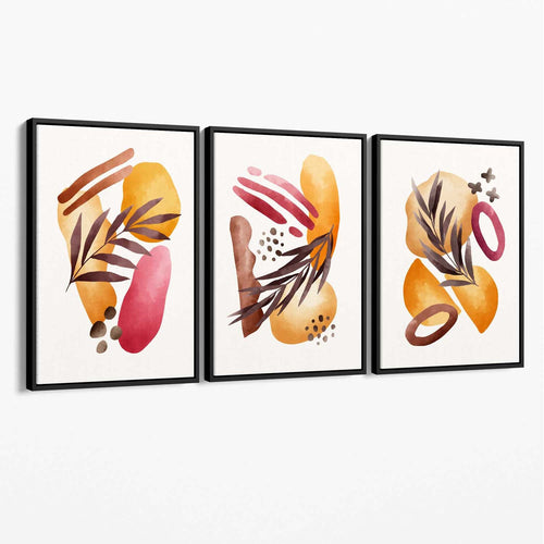 Abstract Autumn Tropical Set of 3 Canvas Art Prints | Bowlift