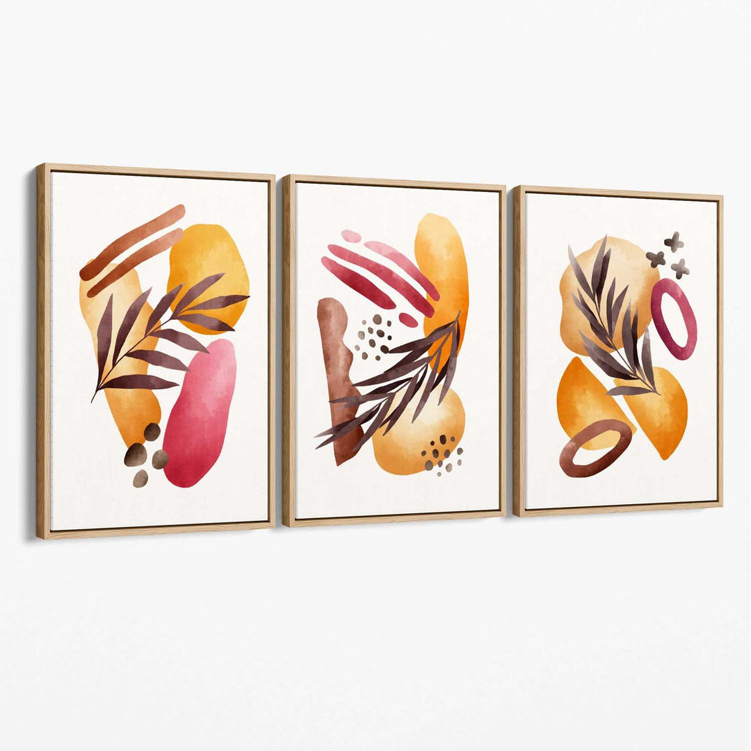 Abstract Autumn Tropical Set of 3 Canvas Art Prints | Bowlift