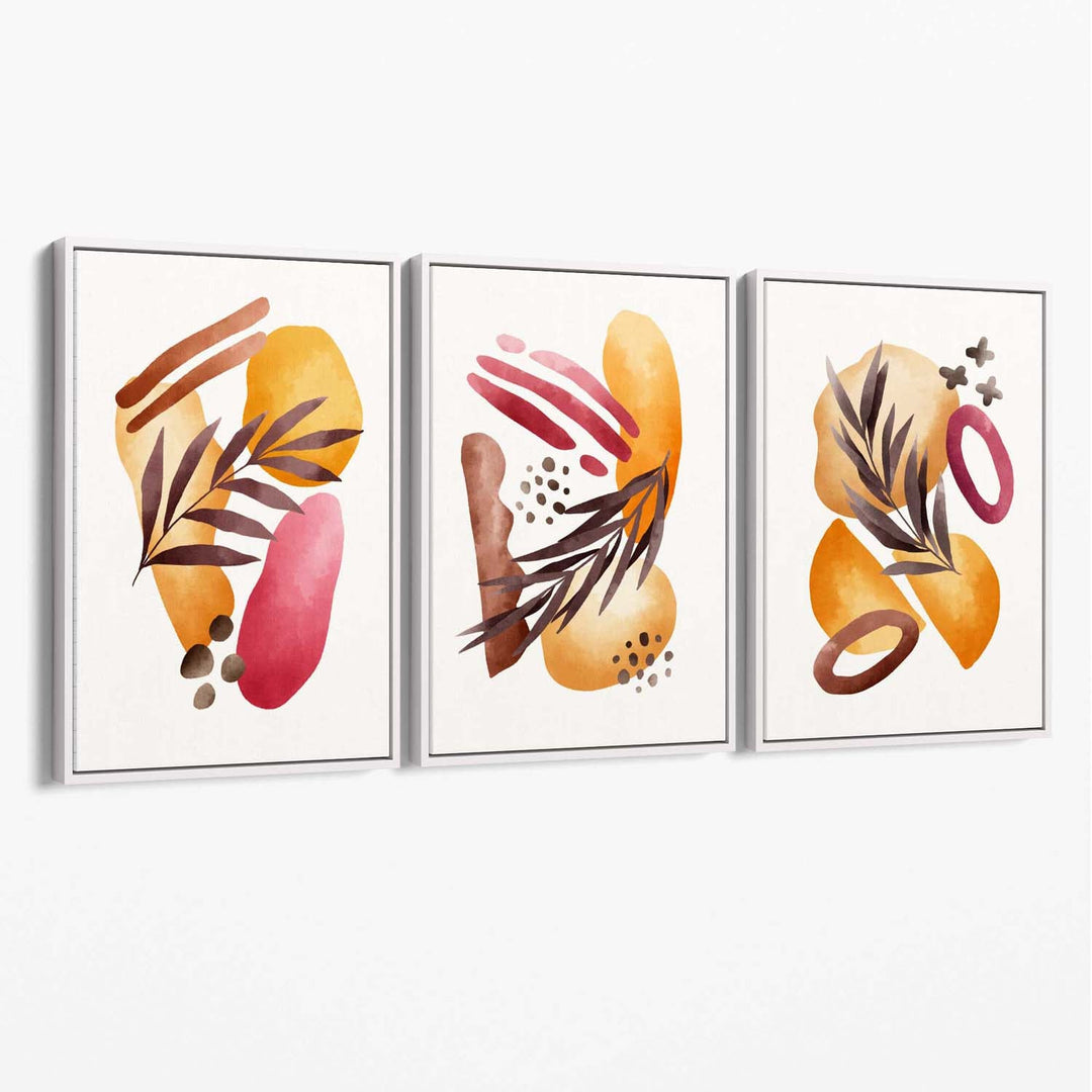 Abstract Autumn Tropical Set of 3 Canvas Art Prints | Bowlift