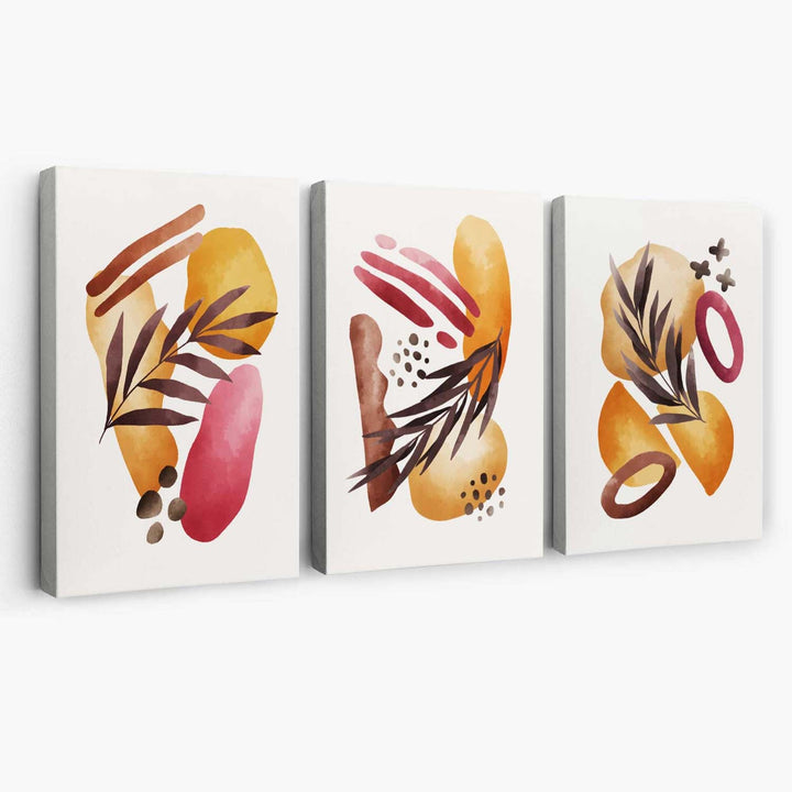 Abstract Autumn Tropical Set of 3 Canvas Art Prints | Bowlift