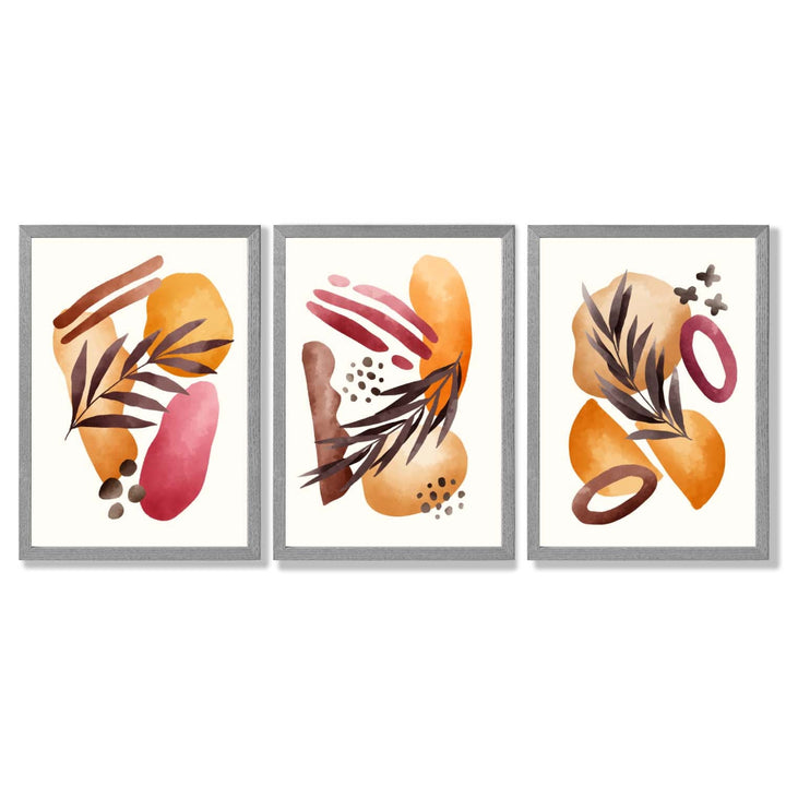 Abstract Autumn Tropical Set of 3 Framed Art Prints | Bowlift