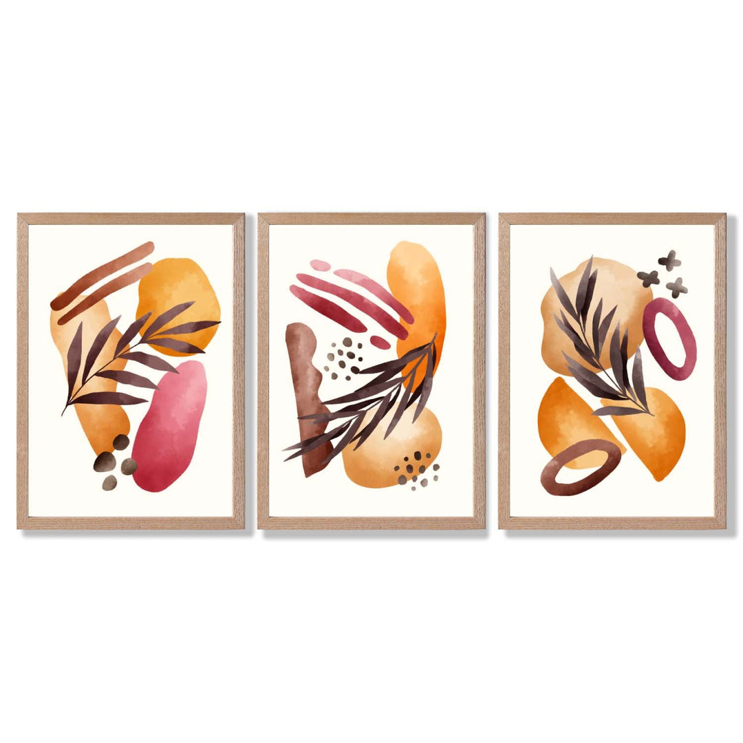 Abstract Autumn Tropical Set of 3 Framed Art Prints | Bowlift