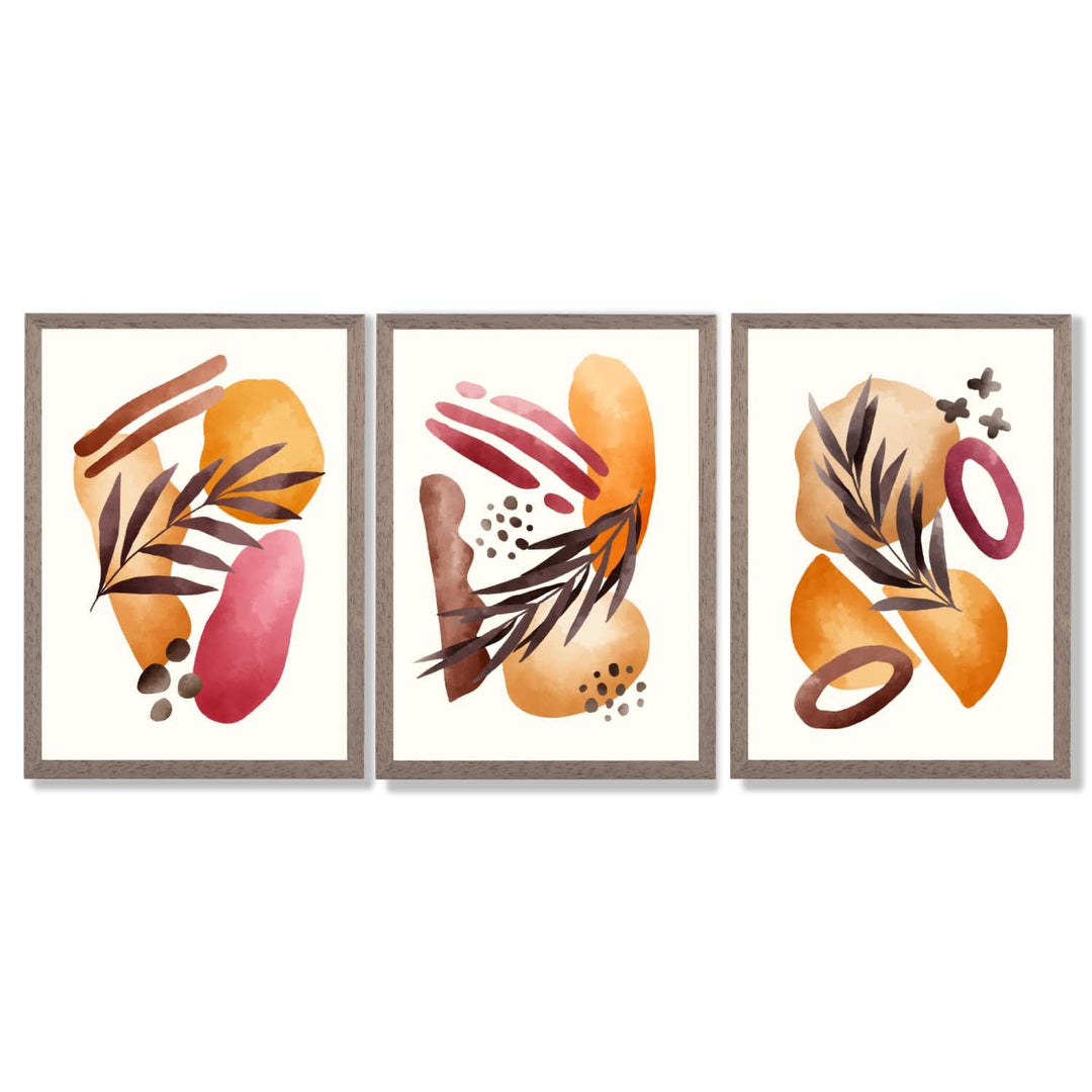 Abstract Autumn Tropical Set of 3 Framed Art Prints | Bowlift