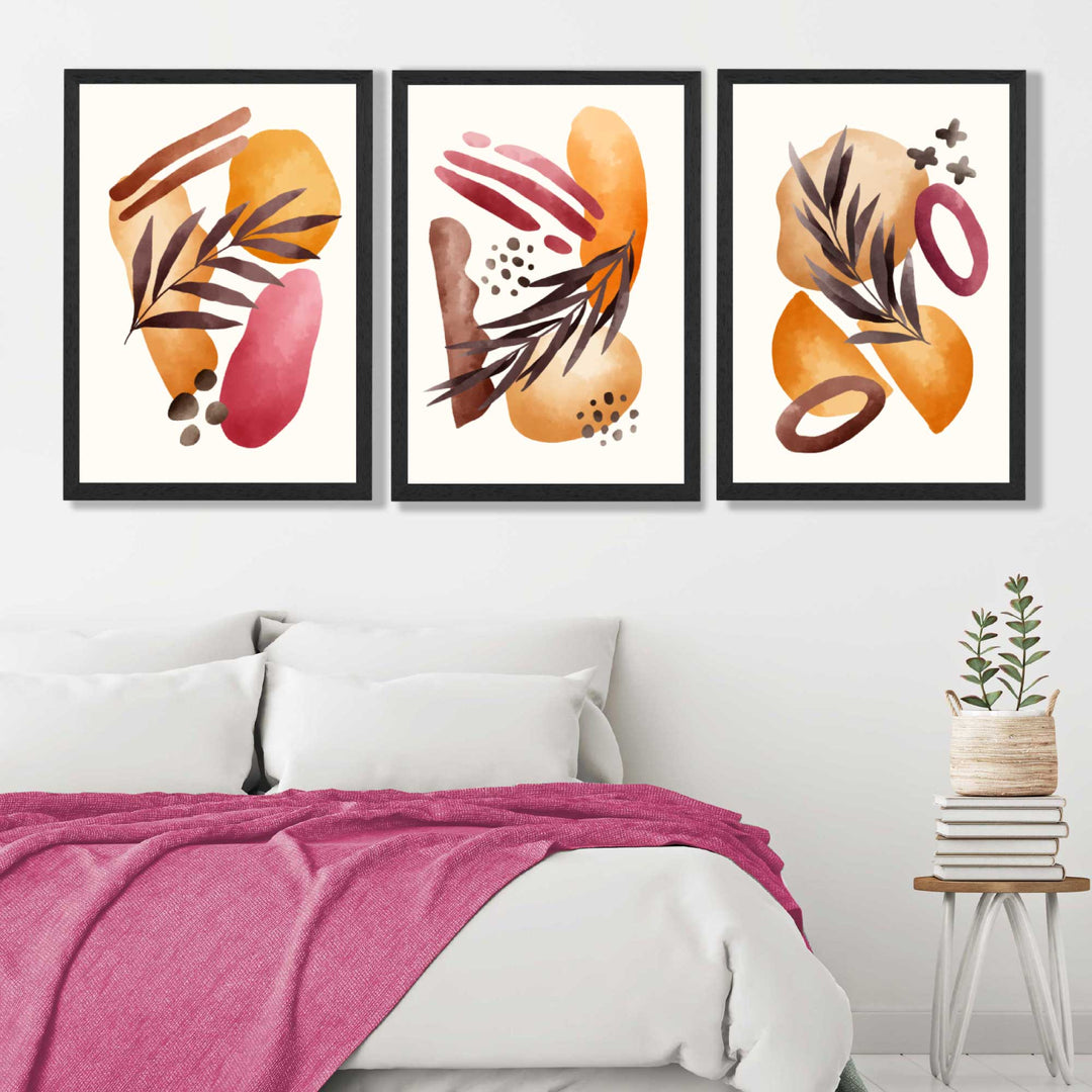 Abstract Autumn Tropical Set of 3 Framed Art Prints | Bowlift