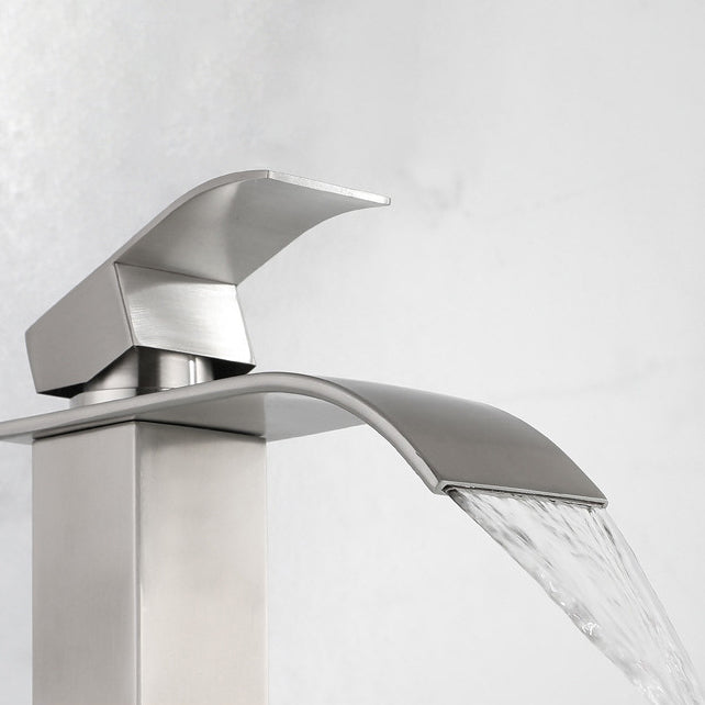 BowLift | Industrial Faucets Faucet Stainless Steel Lever Handles Waterfall Spout Bathroom Faucet