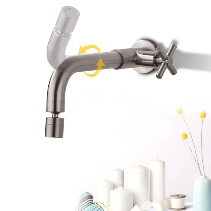 BowLift | Contemporary Wall-Mounted Bathroom Faucet Cross Handles Stainless Steel Faucet